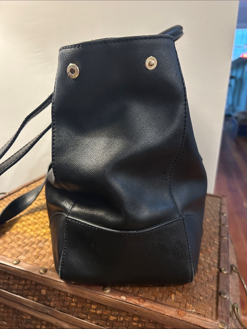 Tory Burch Black Leather Tote with Gold Hardware - Picture 3 of 7